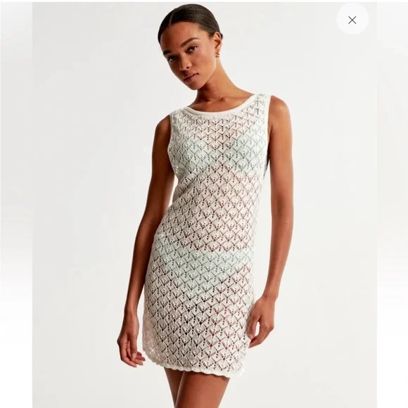 Crochet-Style Mini Dress Coverup - Picture 1 of 6